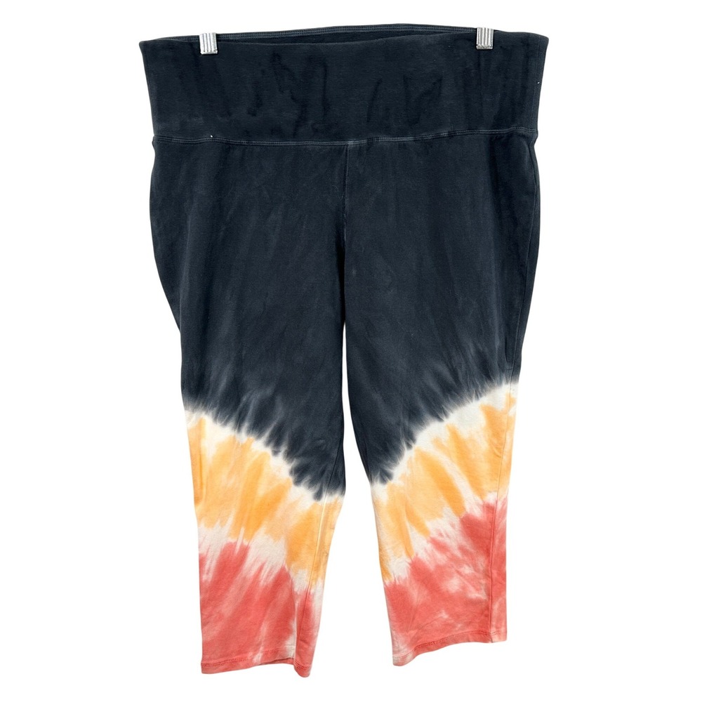 Livi Lane Bryant Plus Size 18/20 Leggings Black Orange Tie Dye Capri Crop 1490
